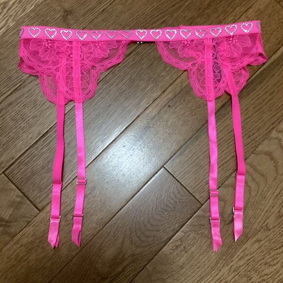 NEW Victoria's Secret Very Sexy Rhinestone Heart Shine Strap Lace Garter Belt ML - Picture 3 of 3